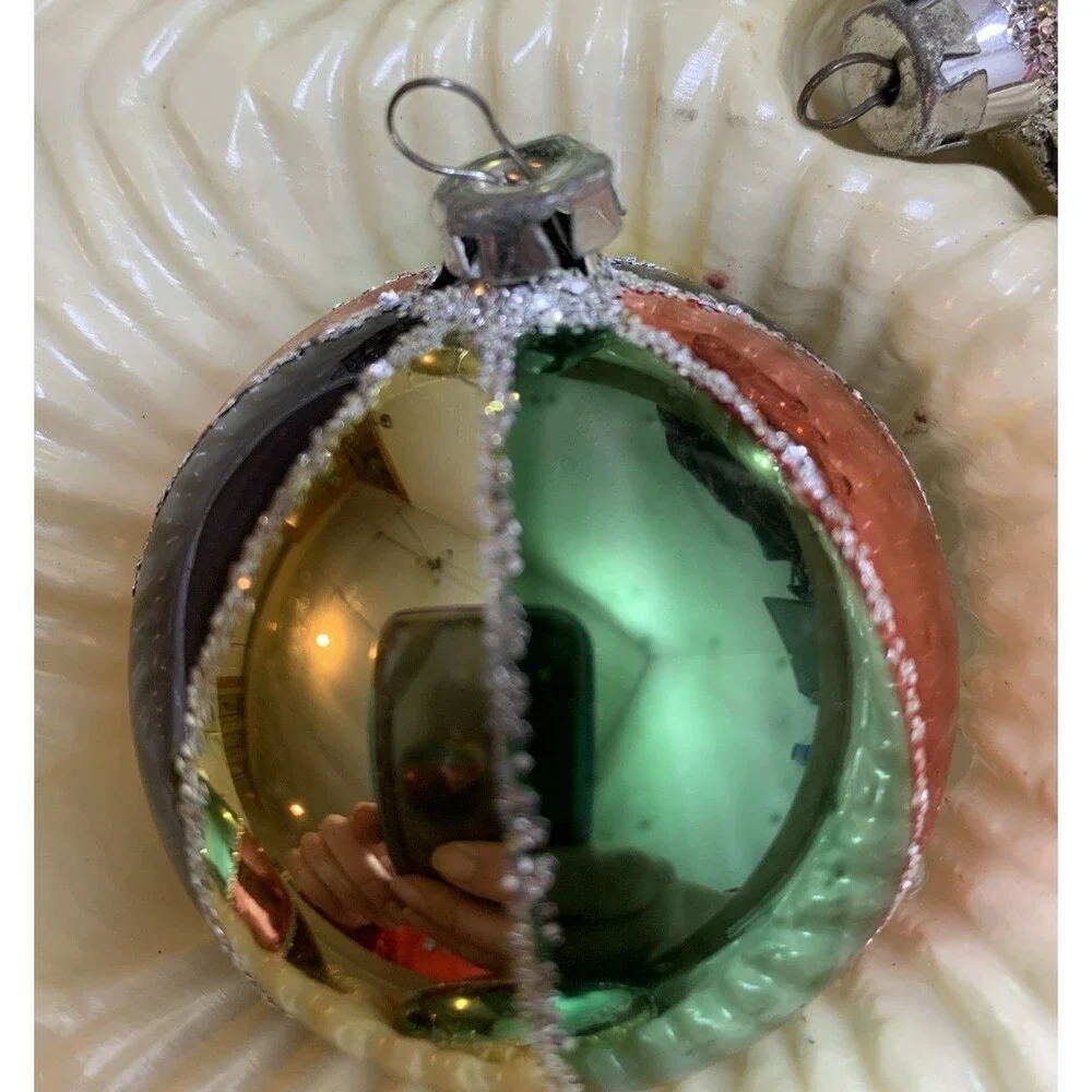 Vintage 5 Romania Glass Ornaments 1970s Hand Decorated Christmas Original Box